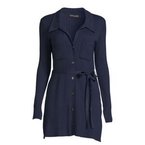 NWT Saks Fifth Avenue Ribbed Belted Mini Shirtdress
